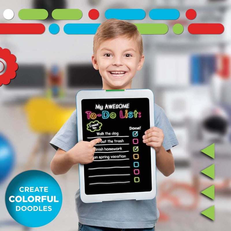 Discoveryâ„¢ Kids Neon Glow Drawing Easel w/ 6 Color Markers, Built-in Kickstand/Wall Mount, 5 Light Modes, Easy Clean/Washable, Wide Screen, Flat Storage, Portable Travel Activity, Electronic Activity - Image 5
